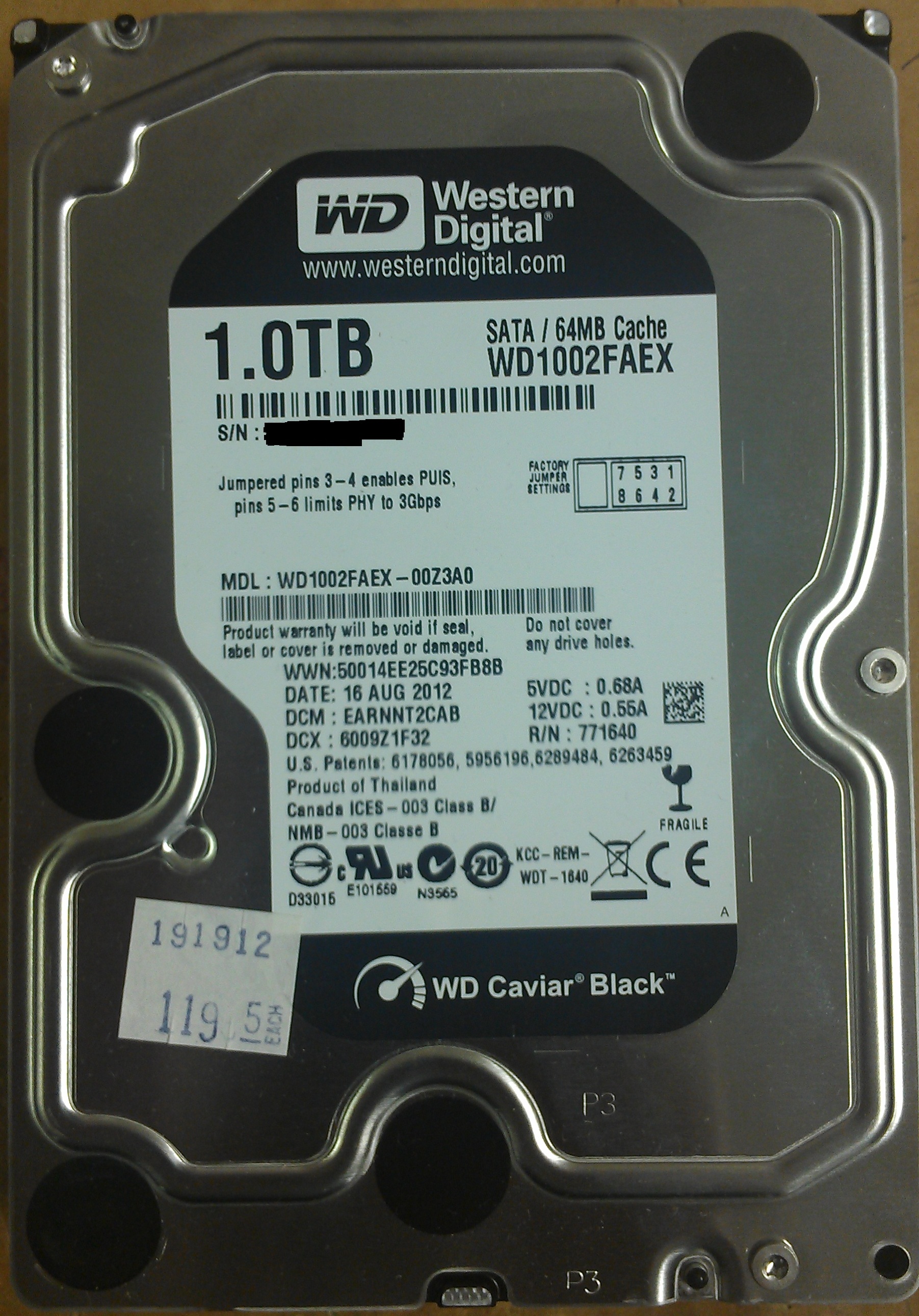 WD Caviar 1TB, SATA 3, 3.5" Hard Drive, Black Edition - Click Image to Close